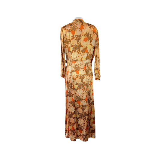 1940's Gold, Brown and Orange Abstract Floral Satin Robe