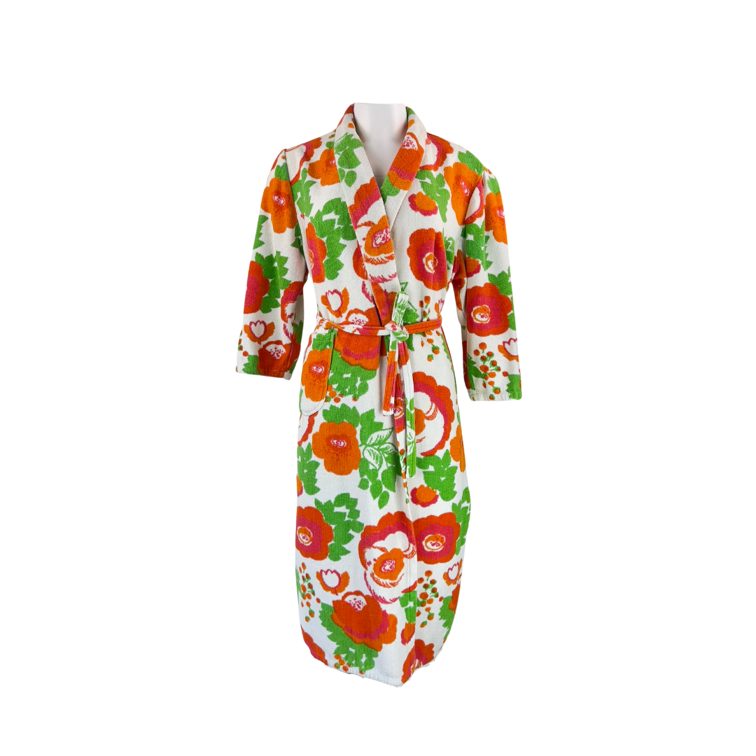 Vintage Terrycloth Robe with Floral Print