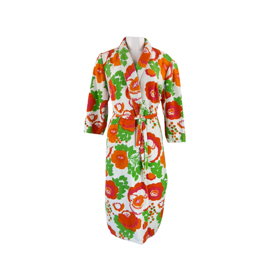 Vintage Terrycloth Robe with Floral Print