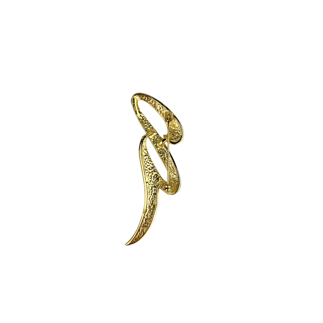Black And Gold Enamel Swirl Brooch