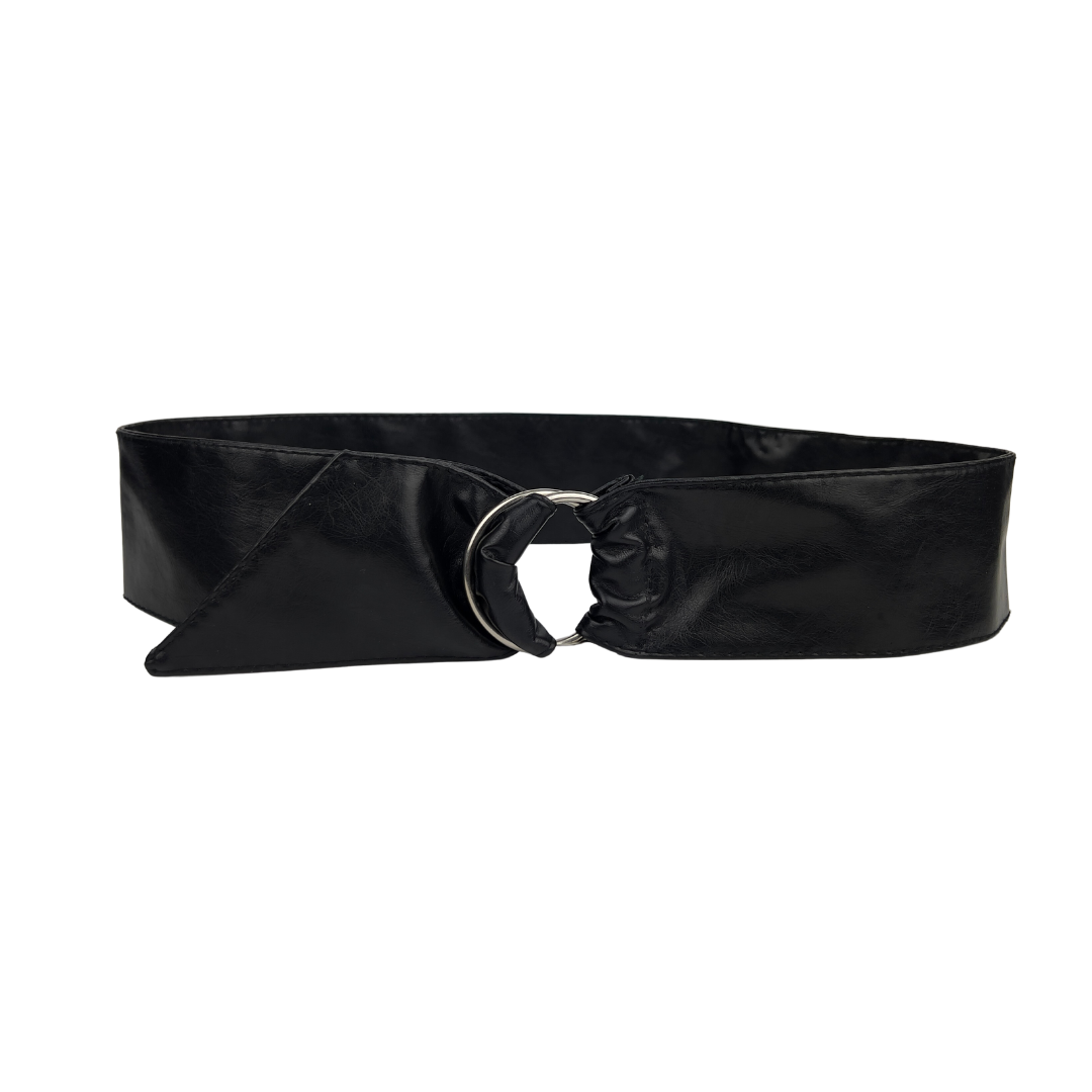 Faux Leather Belt with Wrap Buckle in Silver
