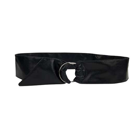 Faux Leather Belt with Wrap Buckle in Silver