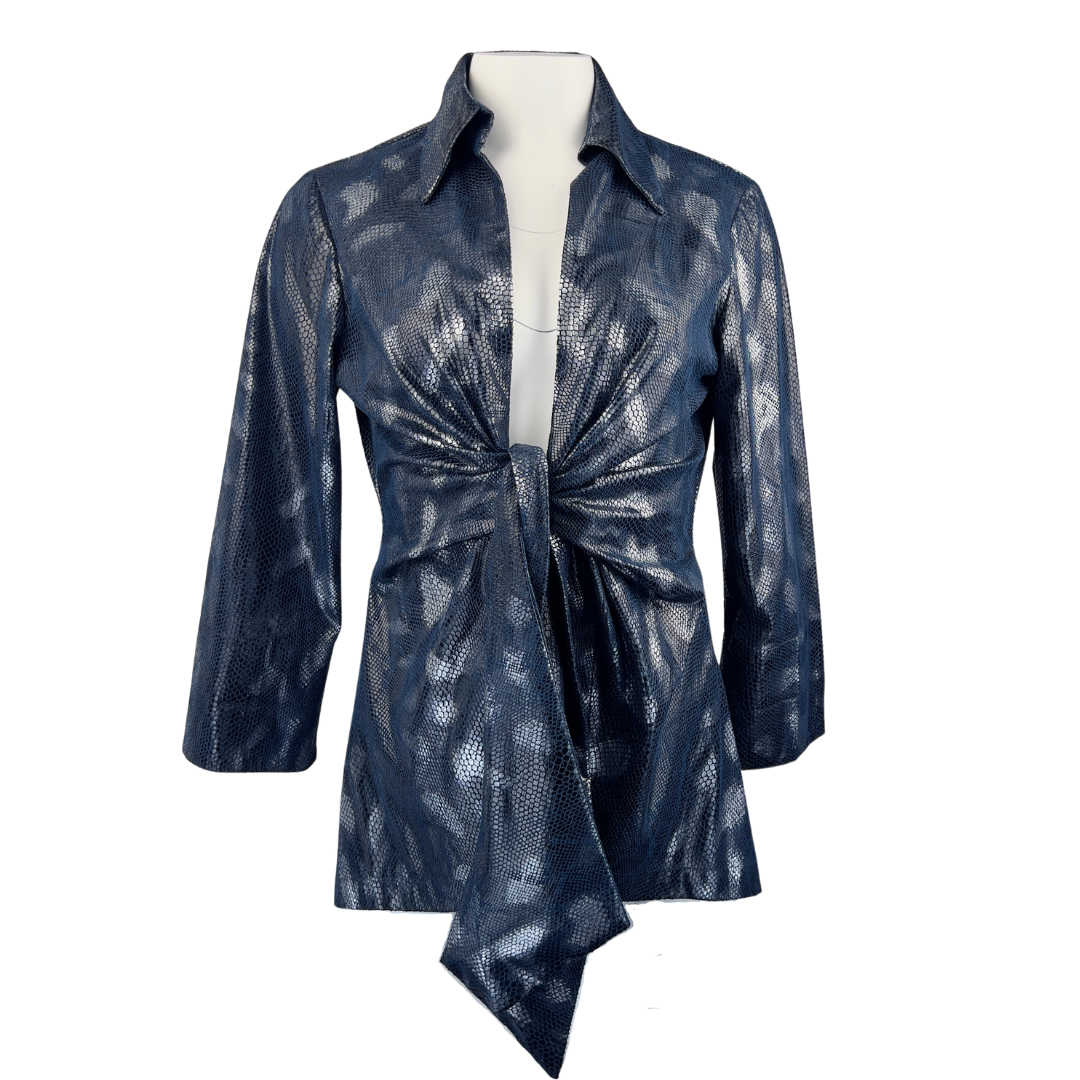 Mishca Navy and Silver 3/4 Sleeve Long Top with Tie Front