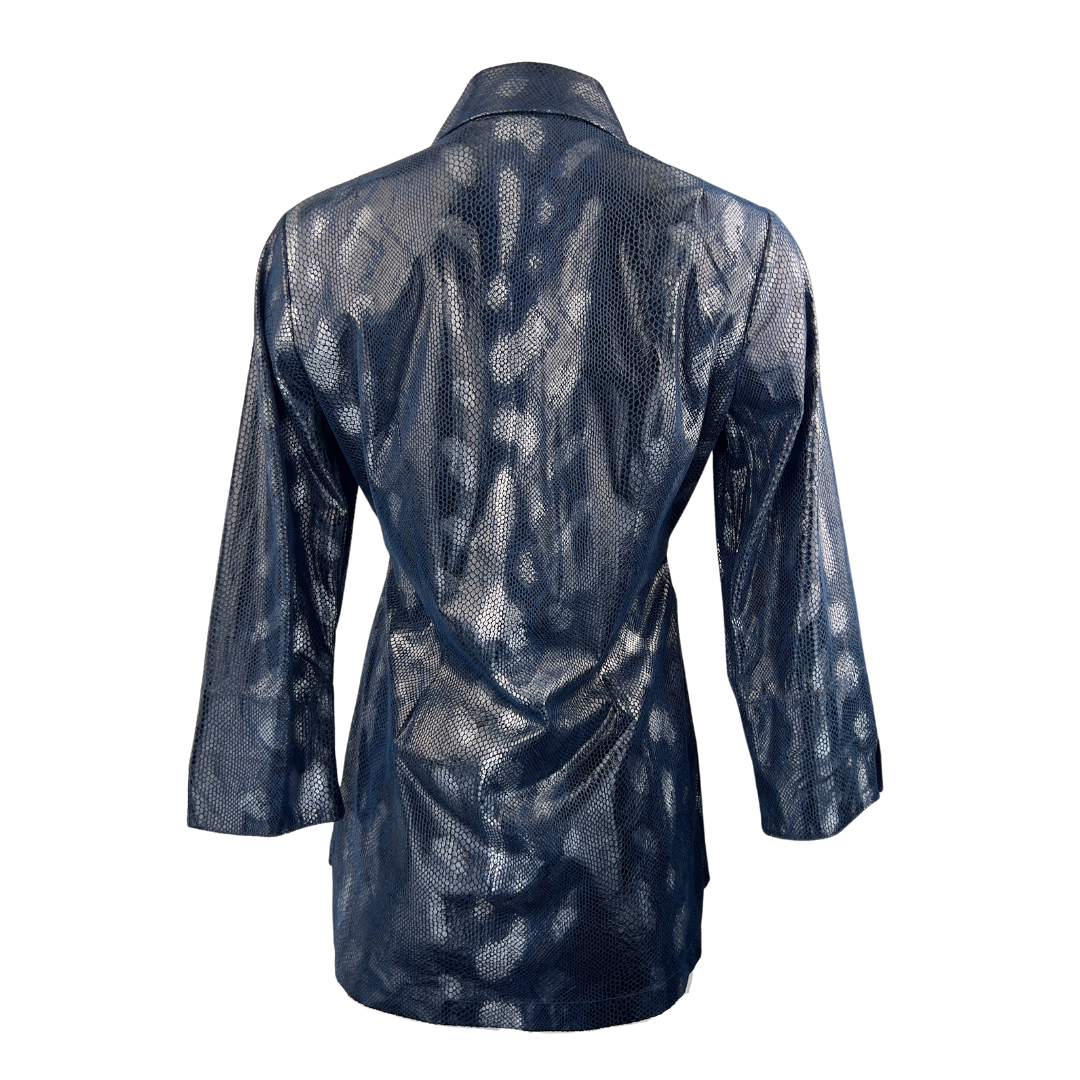 Mishca Navy and Silver 3/4 Sleeve Long Top with Tie Front