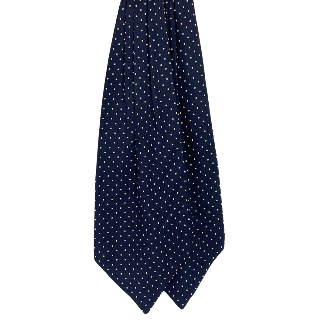Navy Cravat with Fine White Polka Dots