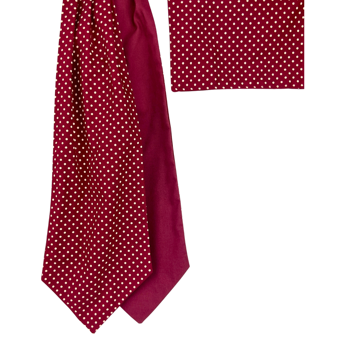 Burgundy Polka Dot Cravat Set with Pocket Square