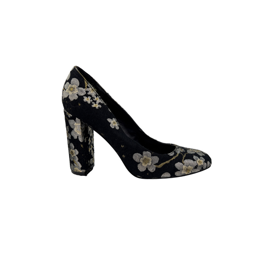 Nine West Black Pump with Silver Flowers