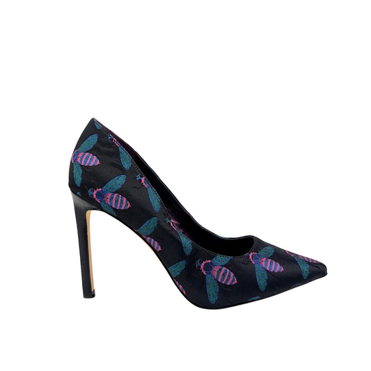 Nine West Black Satin Pump With Bugs
