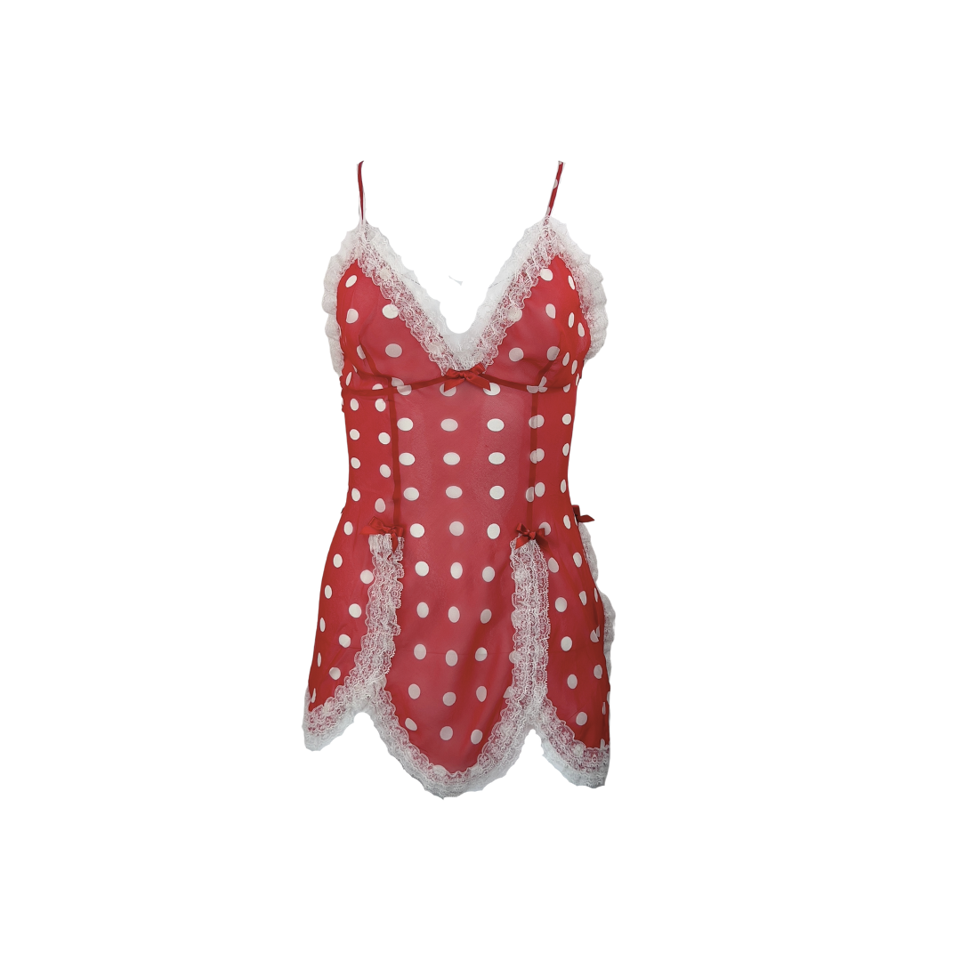 Agent Provocateur Red Polka Dot Slip with Frill Trim