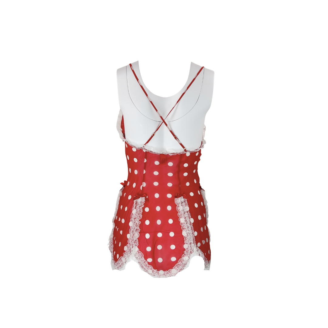 Agent Provocateur Red Polka Dot Slip with Frill Trim