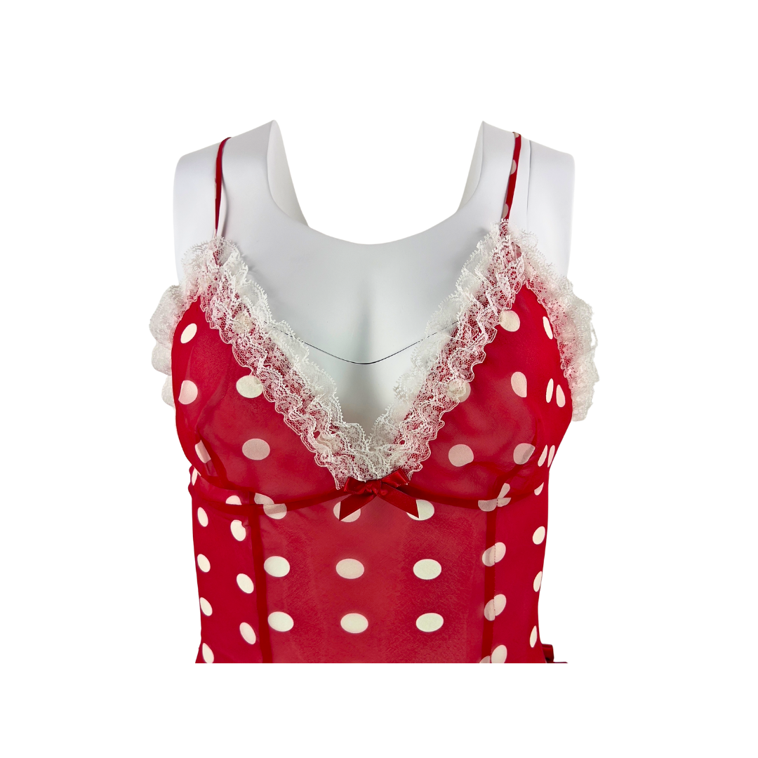 Agent Provocateur Red Polka Dot Slip with Frill Trim