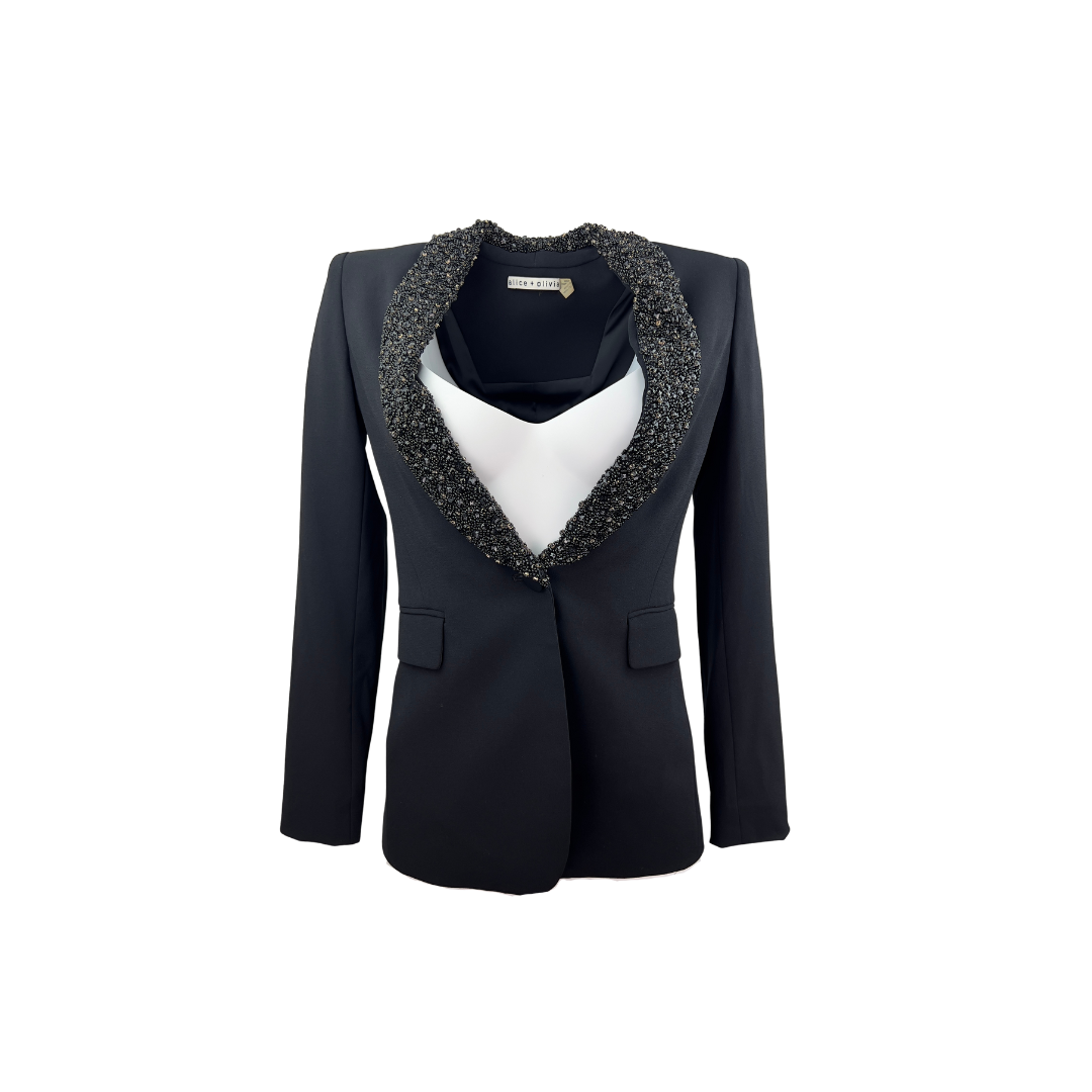 Alice and Olivia Black Blazer with Fully Beaded Lapel