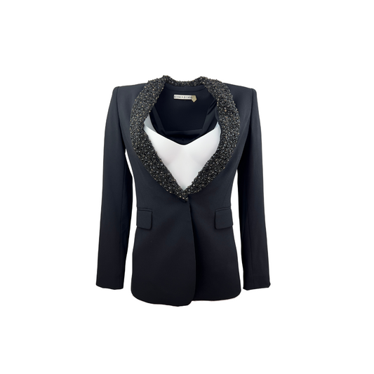 Alice and Olivia Black Blazer with Fully Beaded Lapel