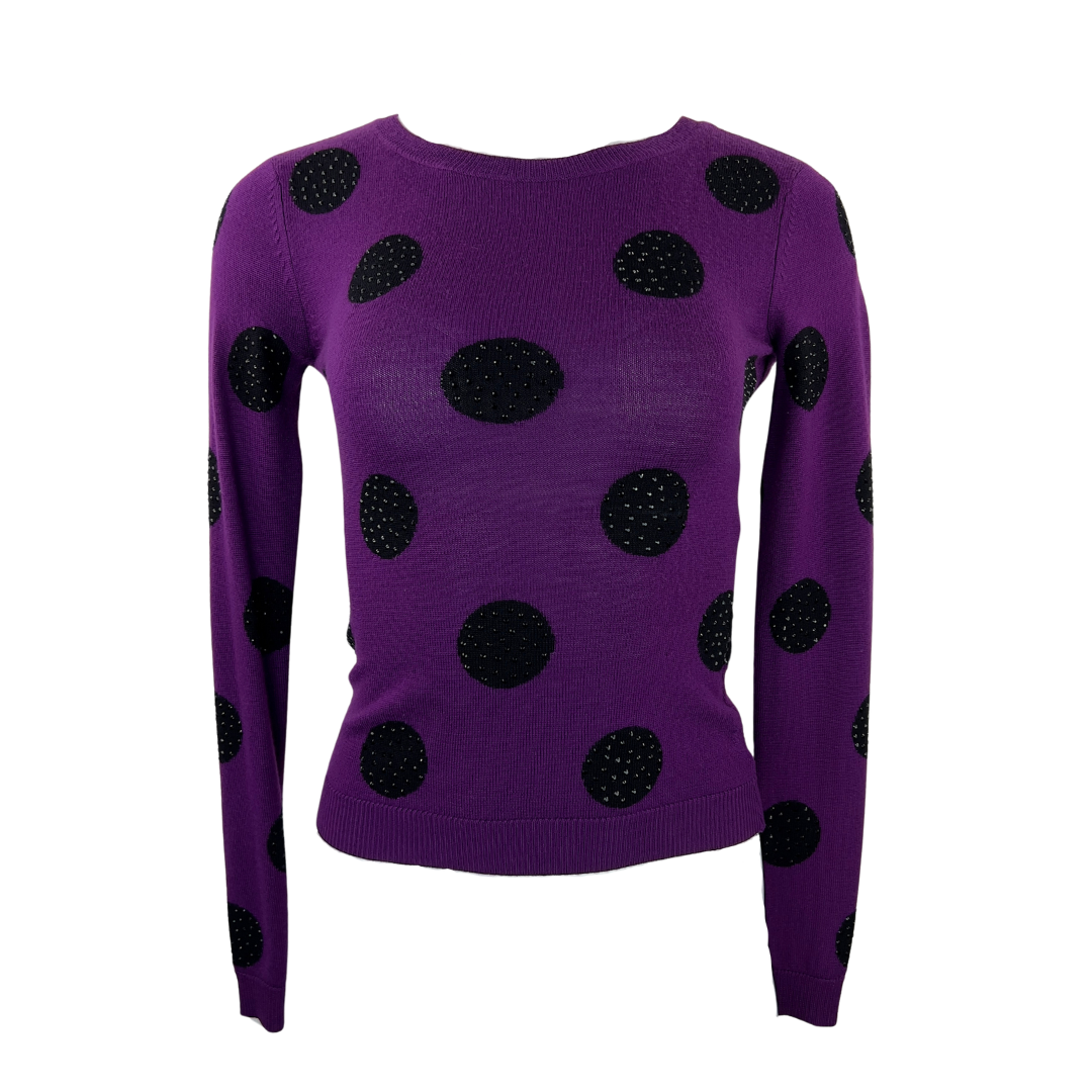 Alice and Olivia Purple Sweater with Black Polka Dots