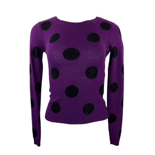 Alice and Olivia Purple Sweater with Black Polka Dots