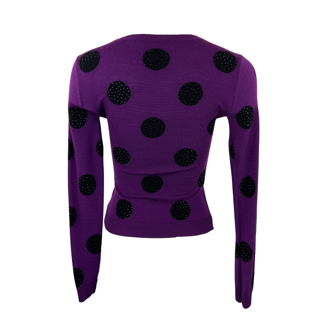 Alice and Olivia Purple Sweater with Black Polka Dots