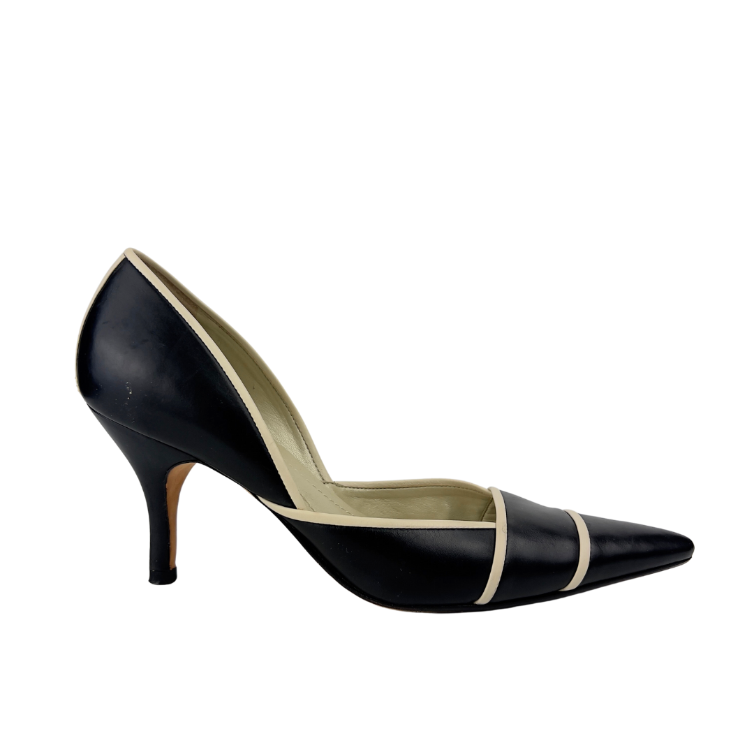 Ann Taylor Black Leather Pumps with White Trim