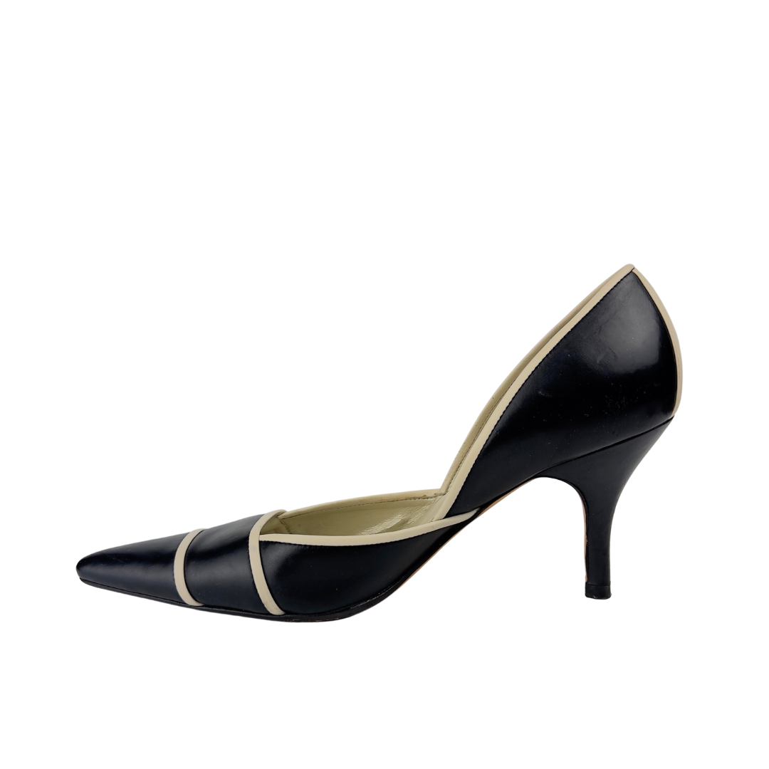 Ann Taylor Black Leather Pumps with White Trim