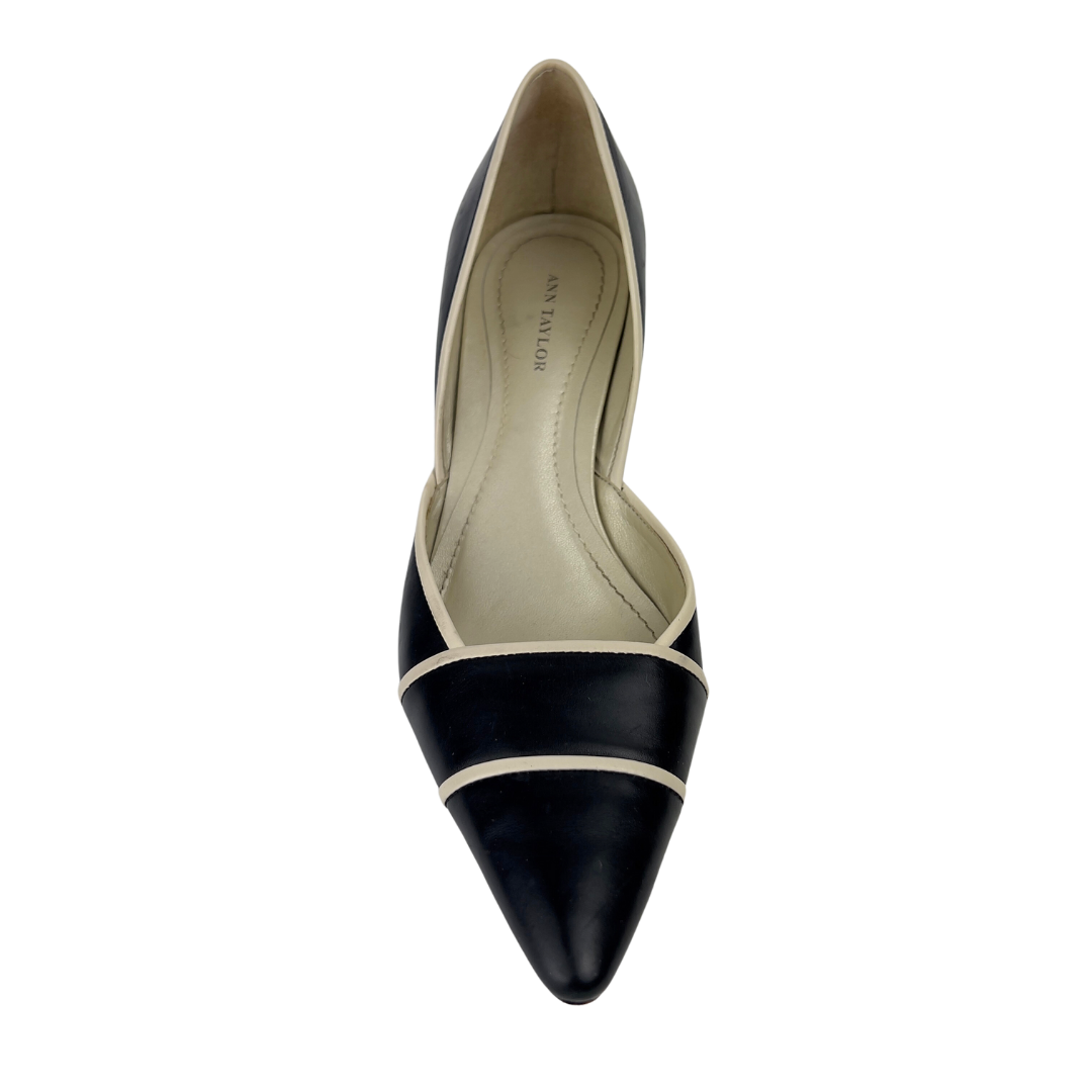Ann Taylor Black Leather Pumps with White Trim