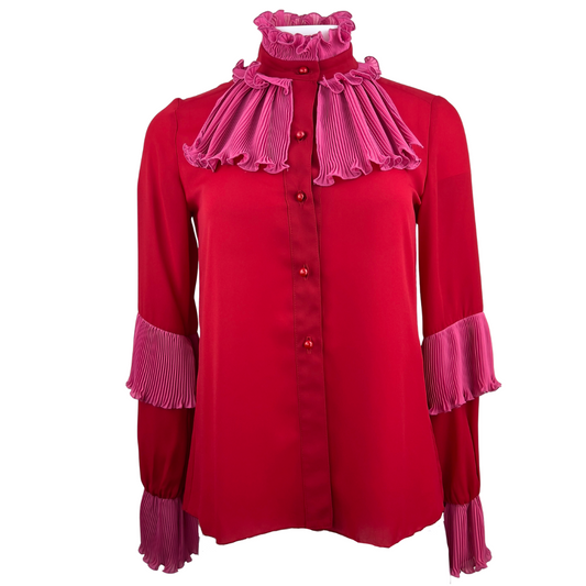 Anna Sui Red Blouse with Pink Ruffles