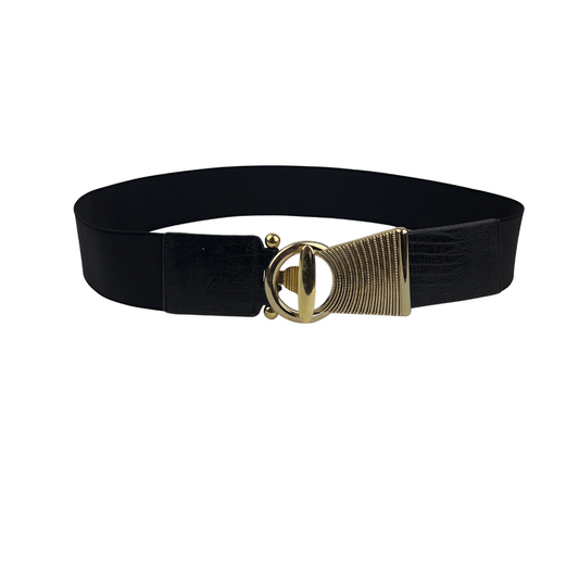 Black Elastic Belt with Gold Circle Lariet Closure