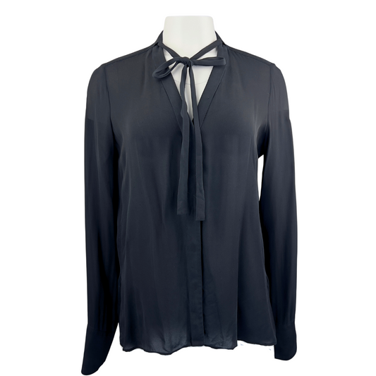 BCBG Black V neck Button Up with Neck Tie