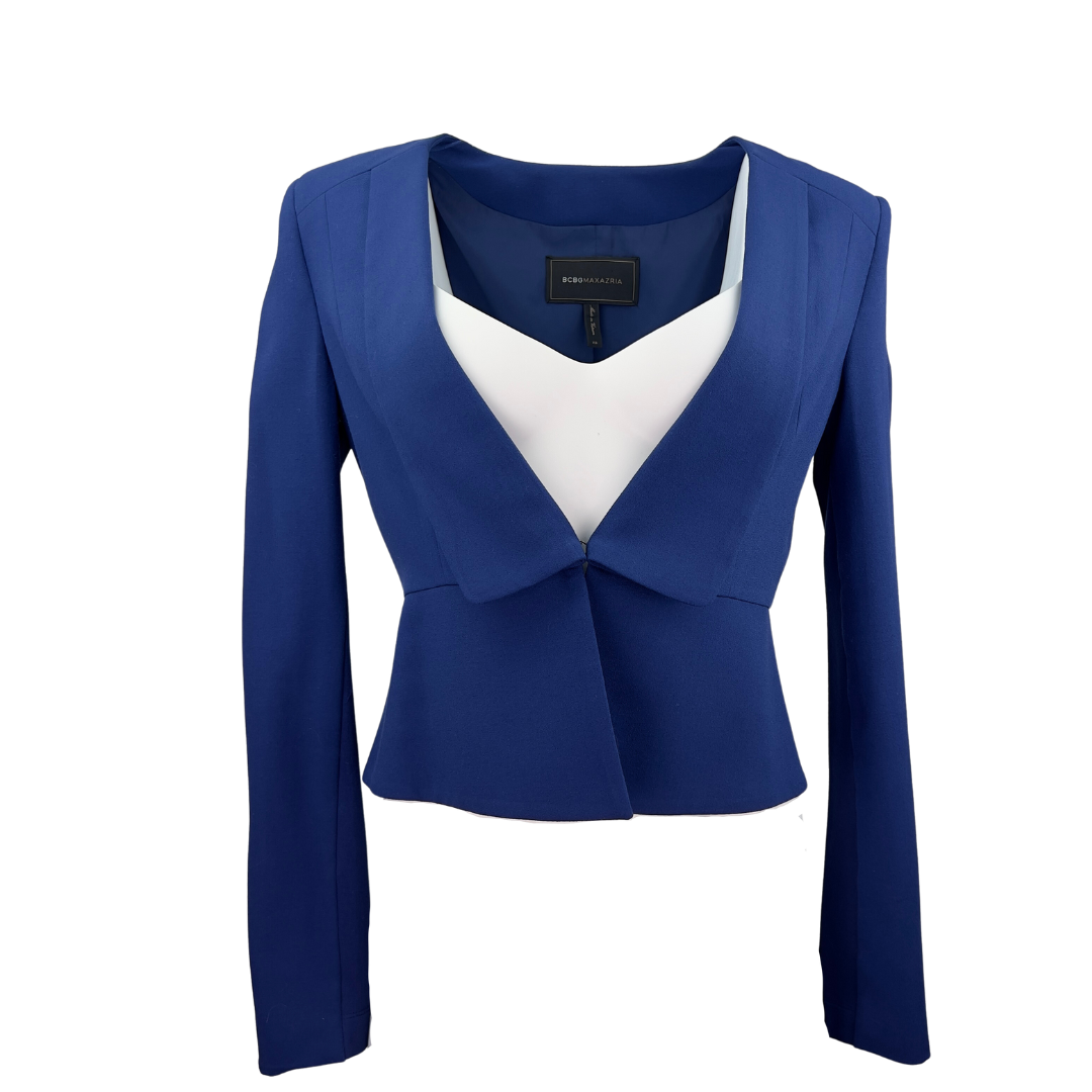 BCBG Cropped Blue Peplum Blazer