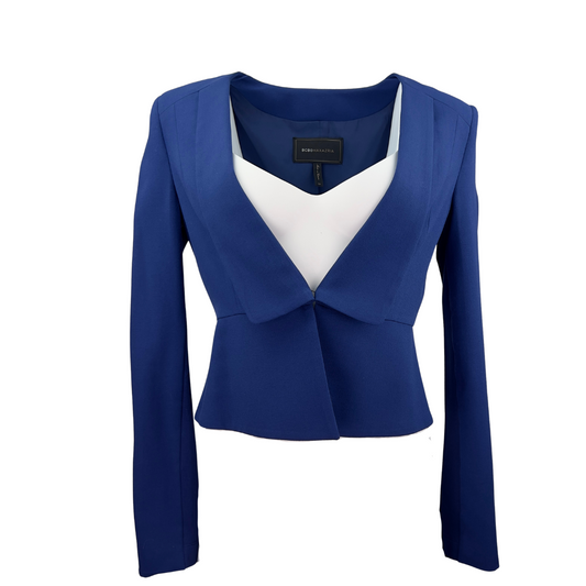 BCBG Cropped Blue Peplum Blazer