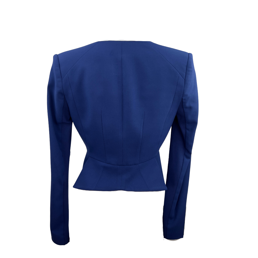 BCBG Cropped Blue Peplum Blazer