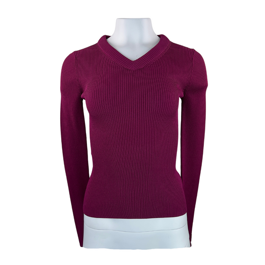 Babaton Magenta Ribbed Vneck Sweater