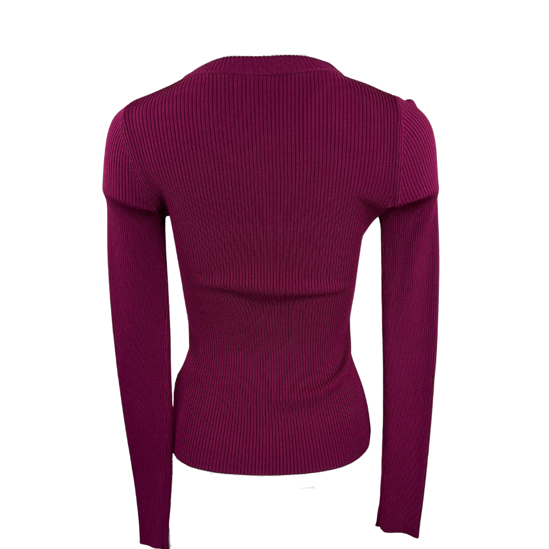 Babaton Magenta Ribbed Vneck Sweater