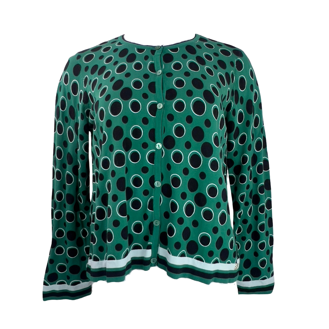 Green Cardigan with Black Polka Dots