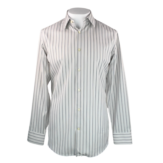 Banana Republic Taupe Slim Fit Dress Shirt with Grey Stripes Med