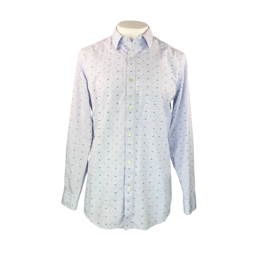 Banana Republic Blue Dress Shirt with Pink Polka Dots