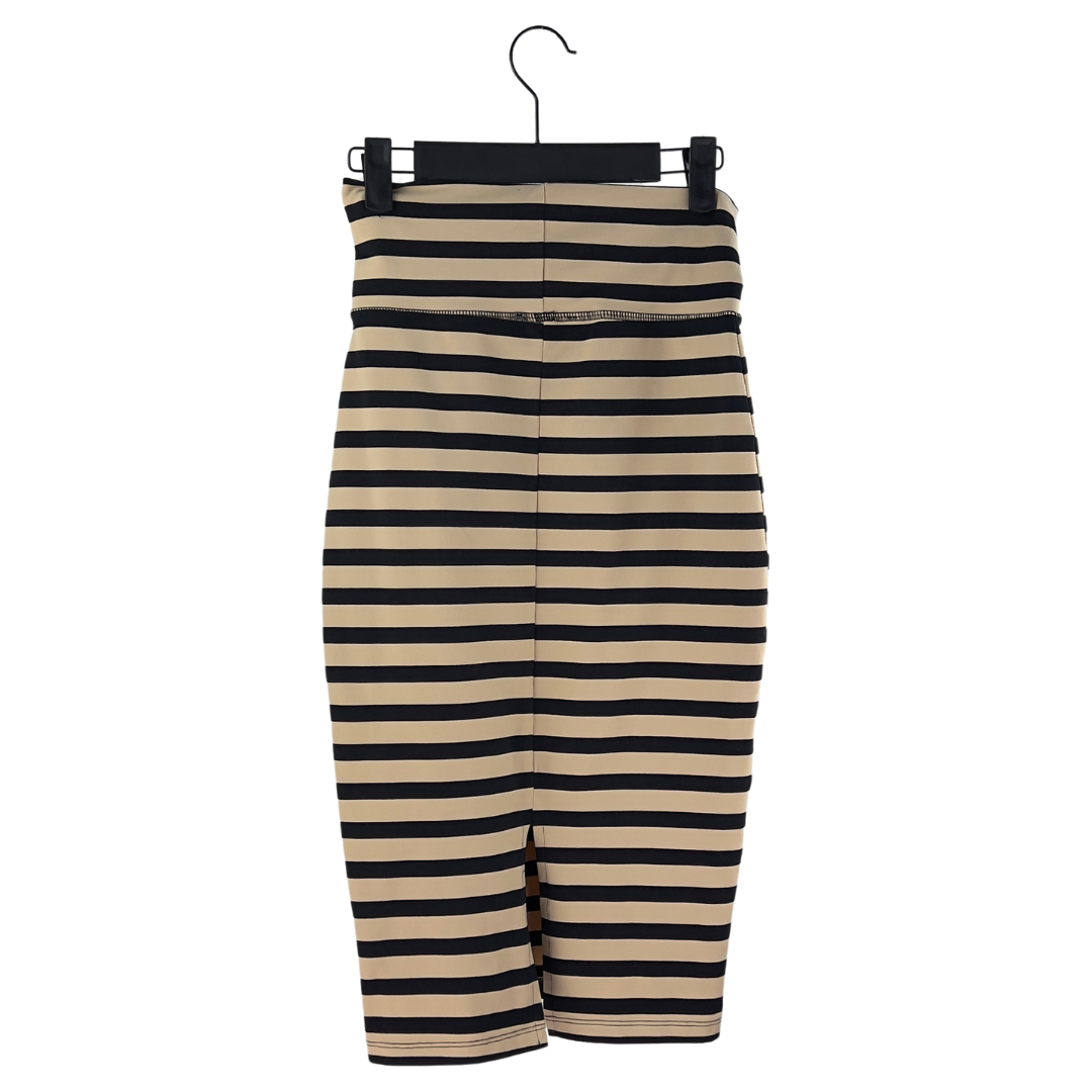 Bebe Beige and Black Striped Tube Skirt