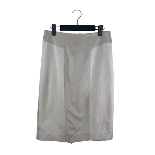 Bedo Taupe Pencil Skirt with Leather Panel