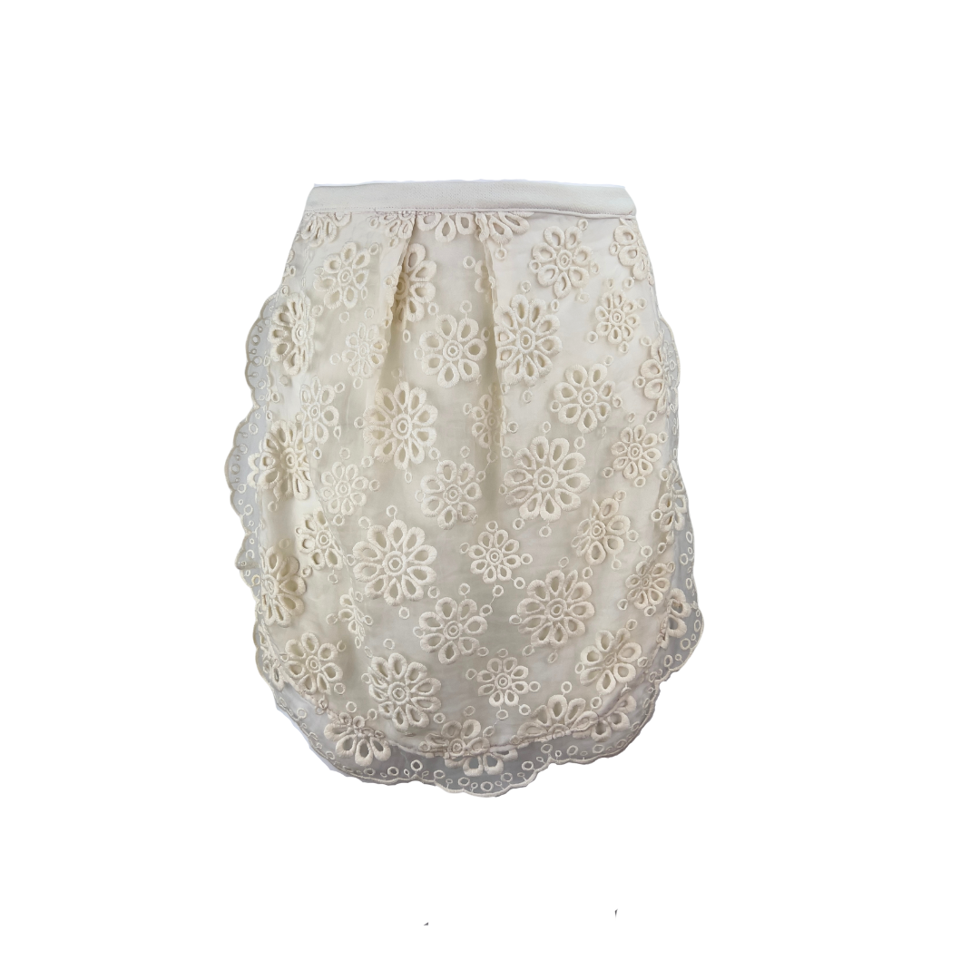 Sheer Cream Eyelet Lace Half Apron with Lining