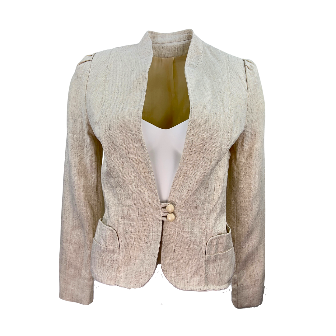 Natural Linen Blazer with Mandarin Collar