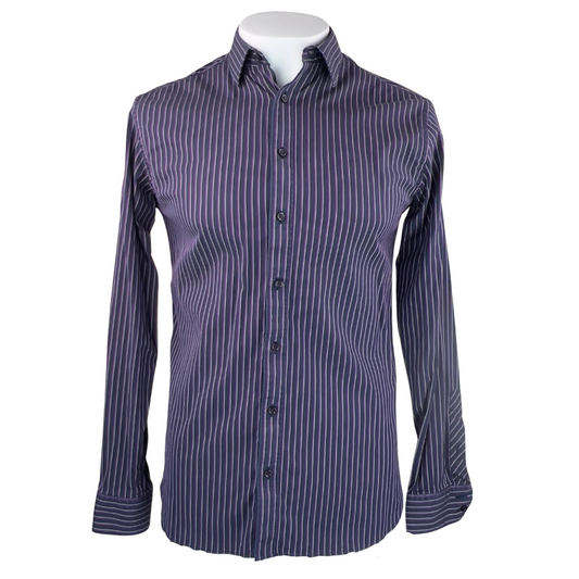 Ben Sherman Navy Dress Shirt with Purple Pinstripes 15.5