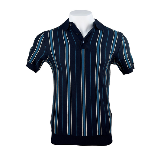 Ben Sherman Navy Knit Polo with Blue Stripes