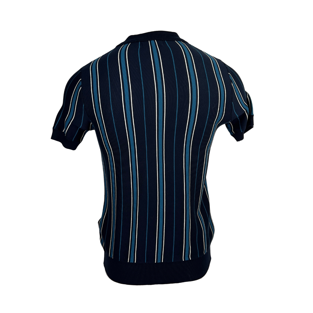 Ben Sherman Navy Knit Polo with Blue Stripes