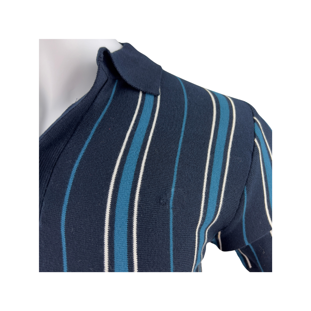 Ben Sherman Navy Knit Polo with Blue Stripes