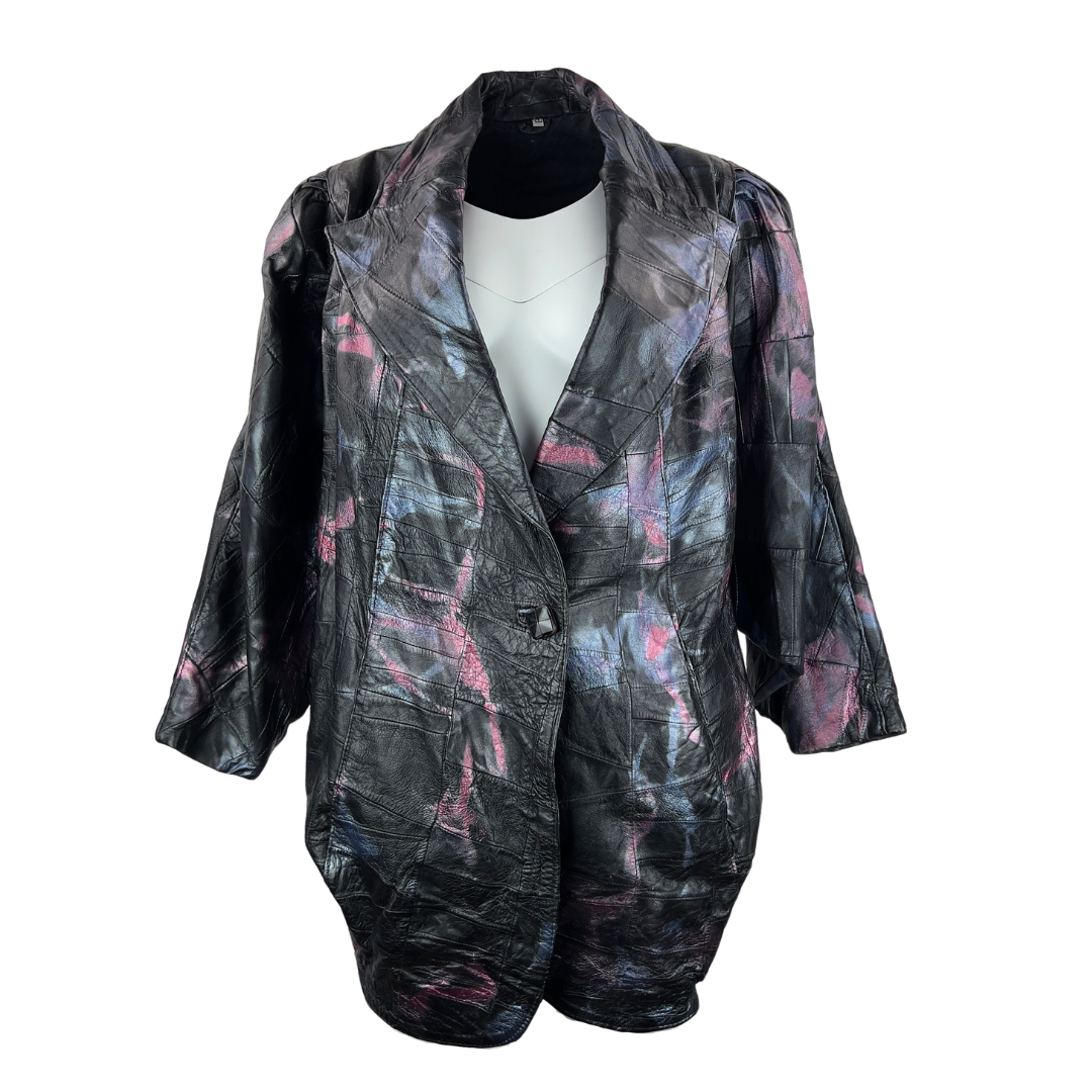Berlin Black Leather Jacket with Pink and Purple Paint