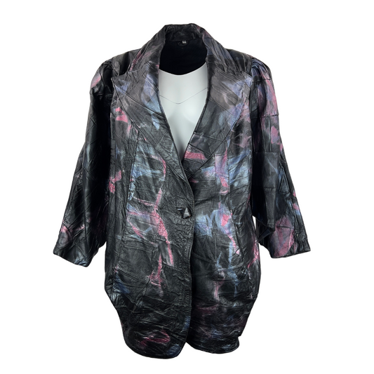 Berlin Black Leather Jacket with Pink and Purple Paint