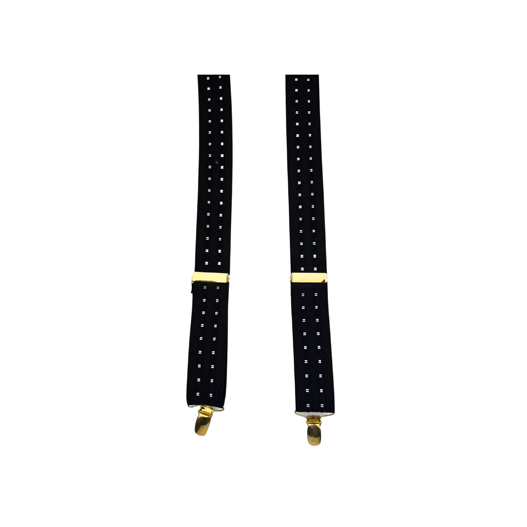 Black Suspender with Two Rows of Dots and Gold Hardware