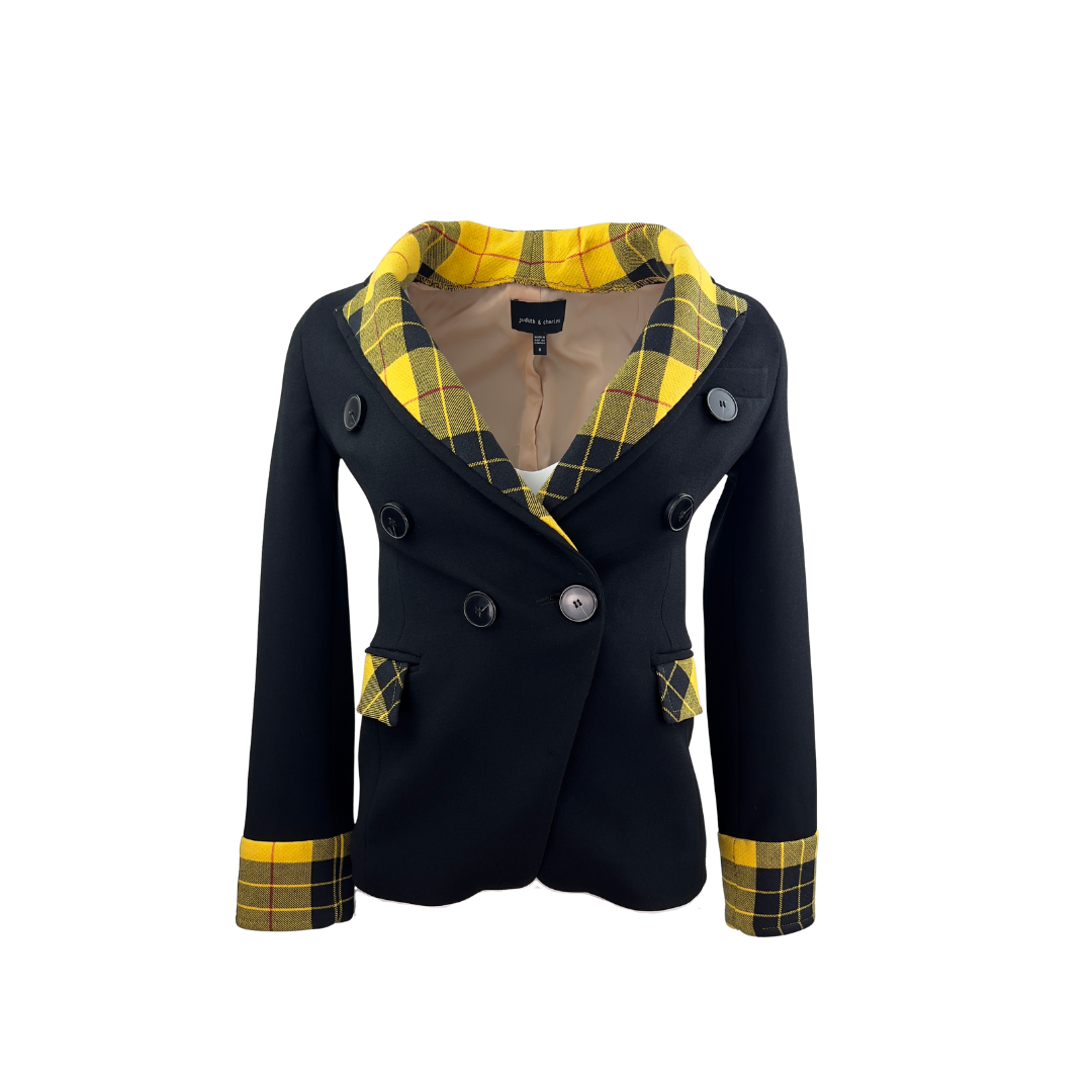 Judith and Charles Black Blazer with Yellow Plaid Collar