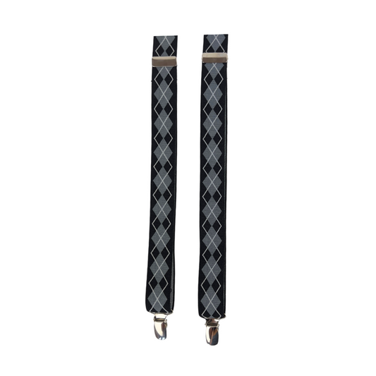 Black and Grey Argyle Suspenders