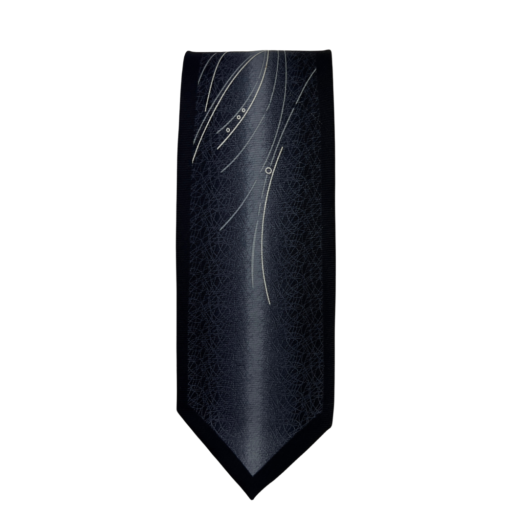 Grey Stripe and Squiggle Tie with Black Border