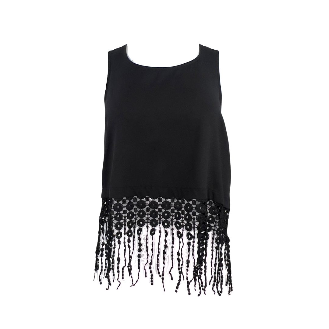Monteau Black Tank with Circular Fringe