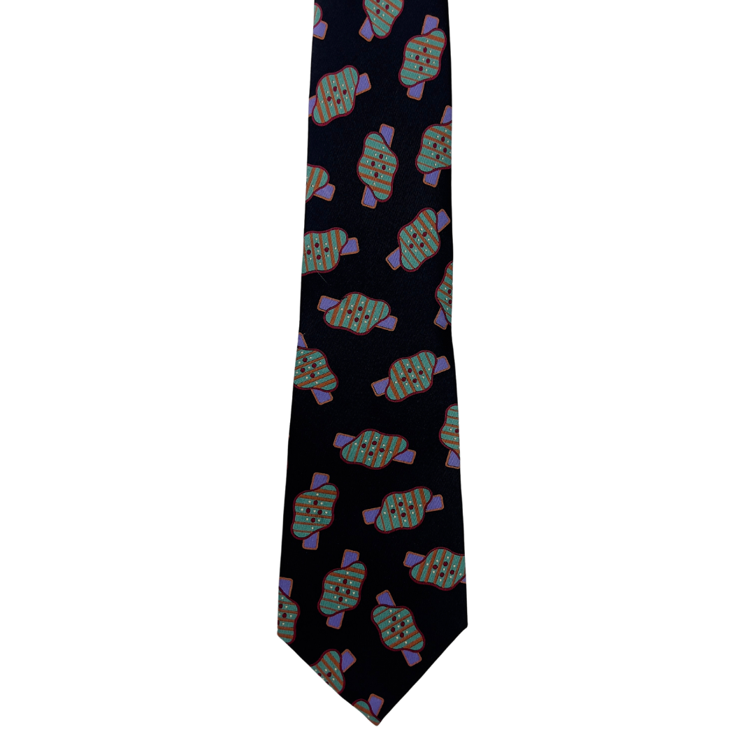 Green and Purple Shapes on Black Tie
